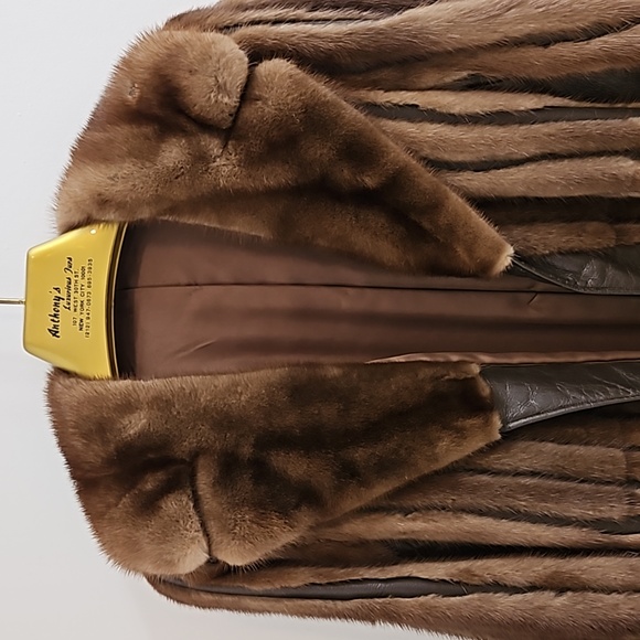 Vintage Genuine Mahogany Mink Sectioned Fur Coat W/Leather (70s-80s) Size XS - Picture 4 of 14